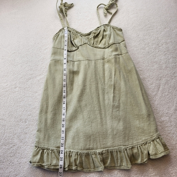 Hollister Shoulder Tie Lined Sundress with Elastic Top Ruffled Bottom Green Size - Picture 5 of 7
